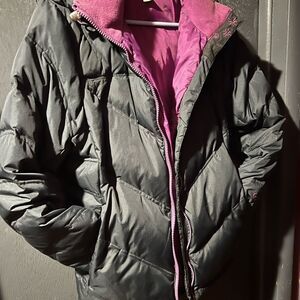 Cabela's Goose Down Hooded Jacket - Black & Deep Purple